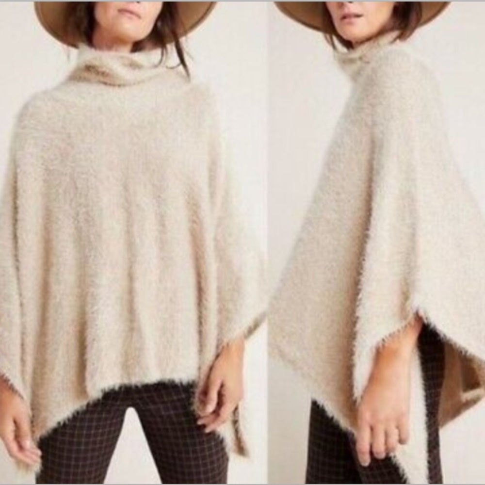 Anthropologie Akemi + Kin Lara Eyelash Golden Metallic Poncho Sweater One Size